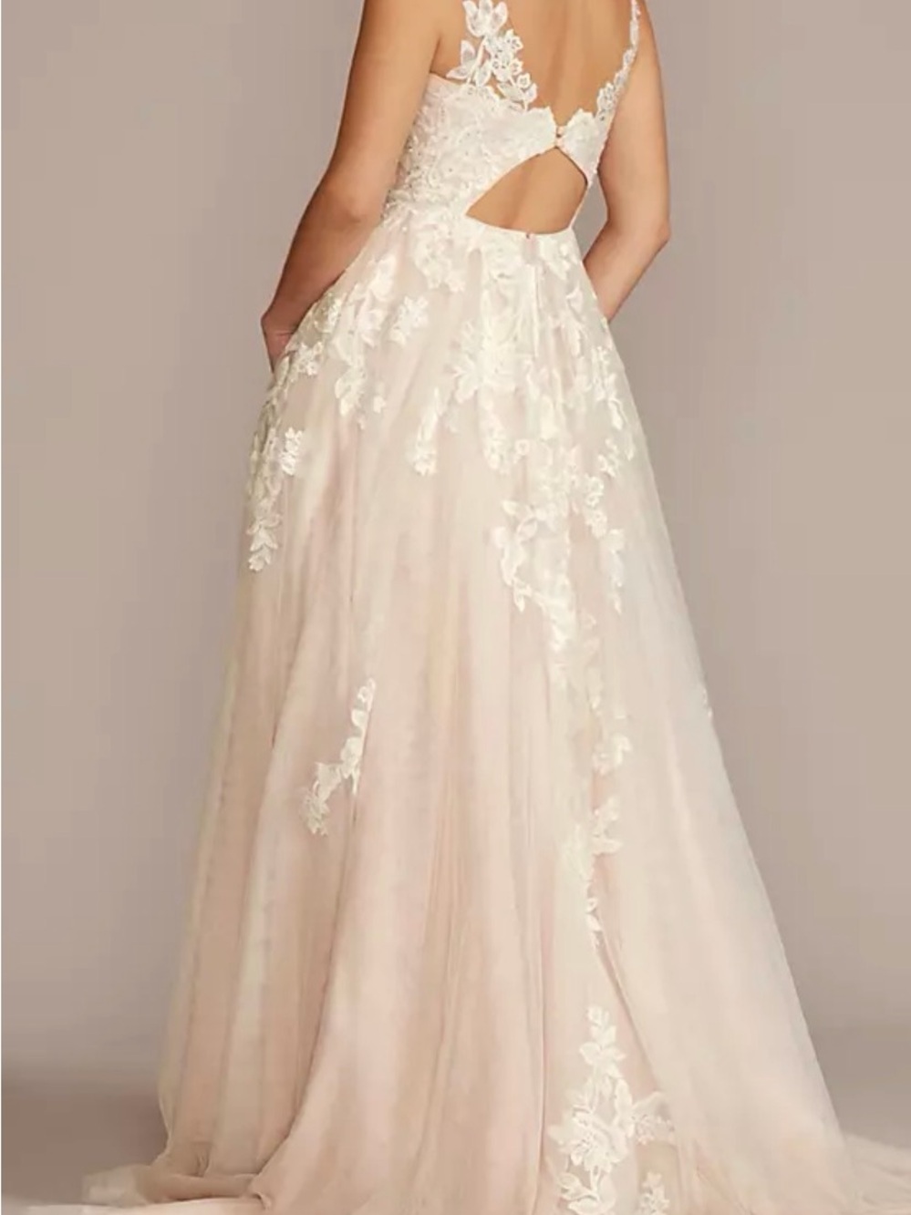 Oleg Cassini Blush and Ivory Lace A-Line Wedding Gown size 14 true to size - Picture 7 of 16